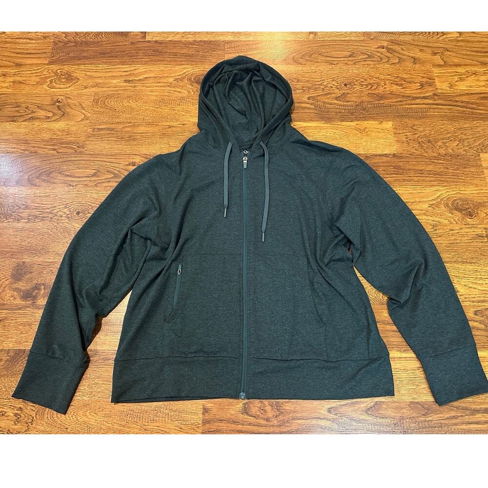 Quince Flowknit Super Soft Full Zip Hoodie Women's XL Dark Green Heather Relaxed